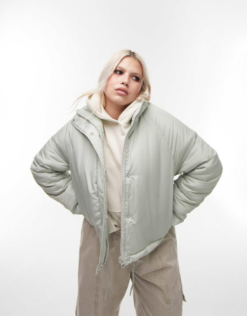 FEMEI - Jachetă pufoasă cu guler pâlnie Topshop Curve verde deschis