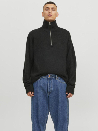 BĂRBAȚI - JOROLLIE HALF ZIP - Pulover - negru