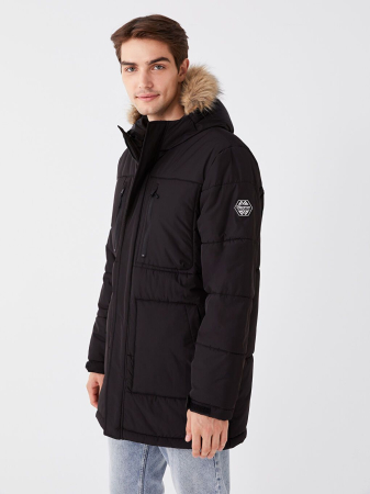 BĂRBAȚI - Palton bărbătesc cu glugă XSIDE Standard Fit BLACK