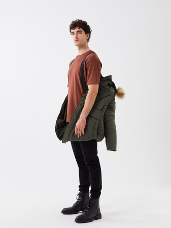Palton bărbătesc cu glugă XSIDE Standard Fit KHAKI [3]