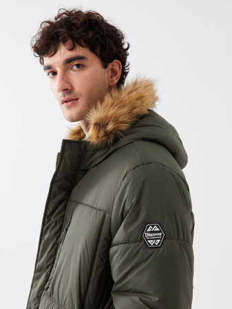Palton bărbătesc cu glugă XSIDE Standard Fit KHAKI [4]