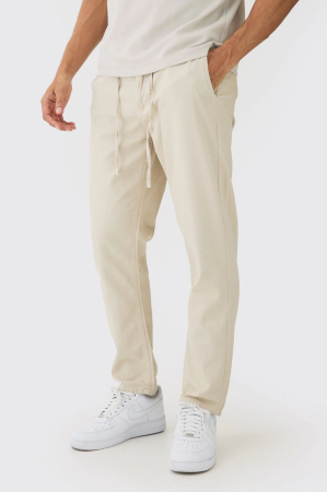 BĂRBAȚI - Pantaloni chino conici cu șnururi de fixare în culoarea pietrei