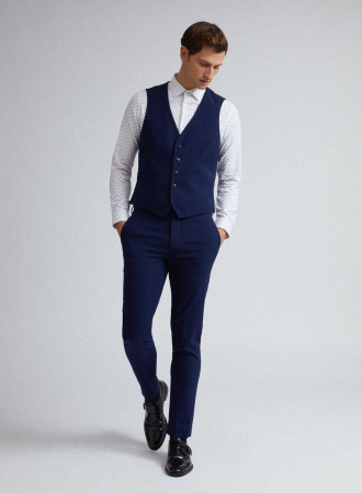 Pantaloni de costum skinny fit bleumarin texturat [2]