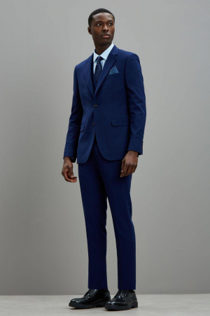 Pantaloni de costum skinny fit bleumarin texturat [4]