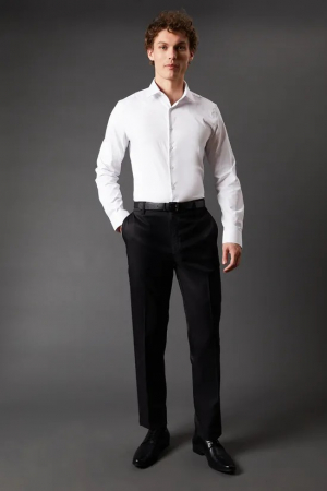 PANTALONI - Pantaloni eleganți negri din twill elastic, croială slim