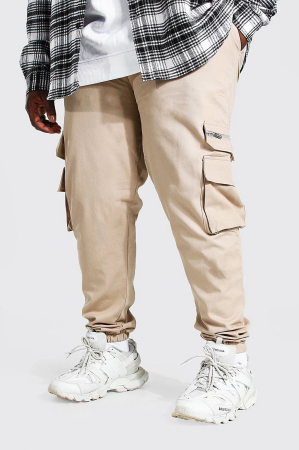 PANTALONI - Pantaloni jogging cargo țesuți cu fermoar, mărime plus