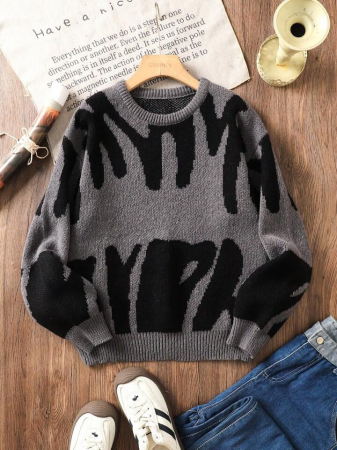 FEMEI - Pulover Cu Mânecă Lungă Și Guler Rotund Cu Model Color BLACK
