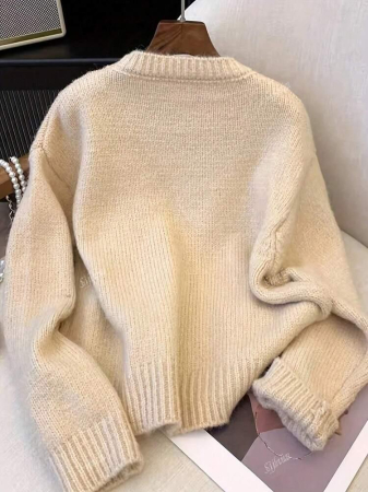 Pulover Tricotat Cu Model Moale De Inimă, Stil Vintage, Casual, Lejer [1]