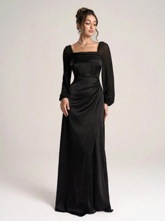 ROCHII - Rochie de cocktail cu mânecă lungă, minimalistă și la modă pentru femei