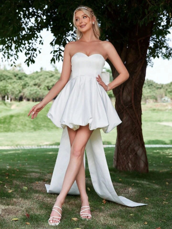 Rochie De Seară Cu Tiv Balon Și Fundă Dramatică În Talie – Rochie Elegantă De Seară [1]