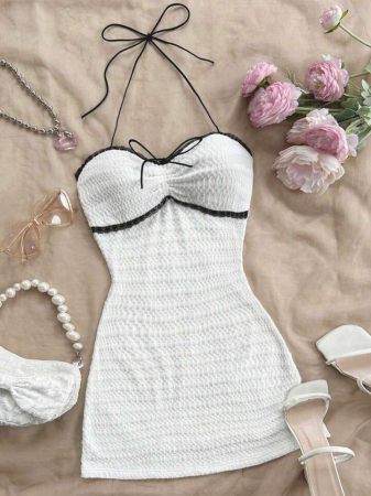 FEMEI - Rochie de vară Soleia albă tricotată cu textură elastică