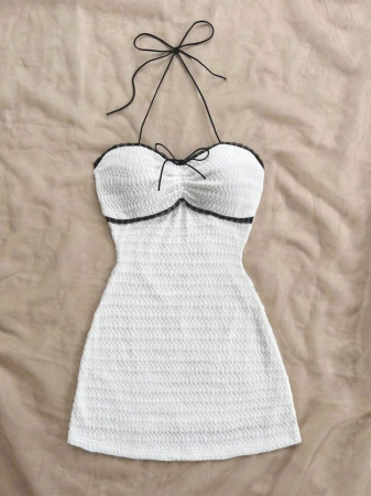 Rochie de vară Soleia albă tricotată cu textură elastică [1]