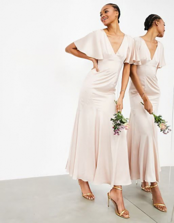 ROCHII - Rochie maxi  ASOS DESIGN cu mâneci fluide din satin roz