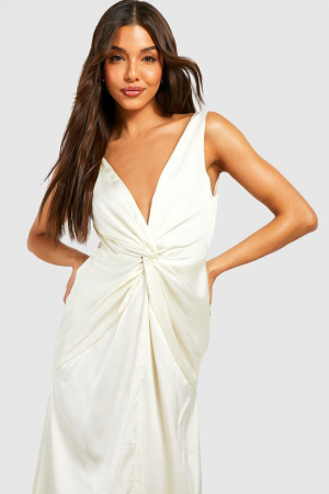 Rochie maxi cu detaliu răsucit din satin [2]