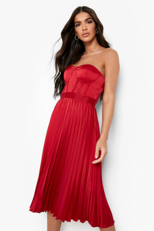 Rochie Midi Corset Bandeau Plisat Satin [1]