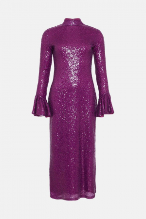 Rochie midi cu mâneci clopot cu paiete [3]