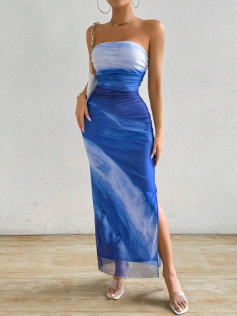 Rochie mulată cu imprimeu bandeau și tiv crăpat pentru femei NAWLY, de vară [1]