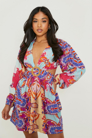 ROCHII - ROCHIE SKATER  PAISLEY DECUPATĂ CU CATARAME