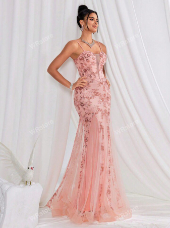 FEMEI - Rochie tip sirena cu paiete si tul