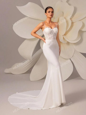 Rochii de seară elegante cu mărgele, paiete, dantelă brodată, rochie de mireasă fără mâneci cu trenă și corset [1]