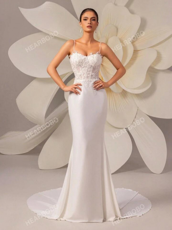 ROCHII - Rochii de seară elegante cu mărgele, paiete, dantelă brodată, rochie de mireasă fără mâneci cu trenă și corset