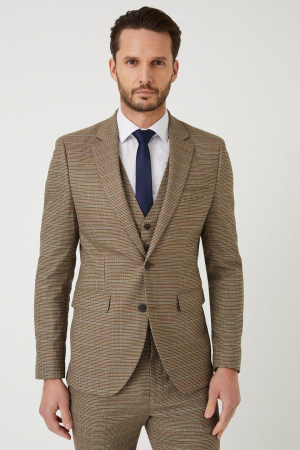 BĂRBAȚI - Sacou de costum Skinny Fit Neutral Puppytooth