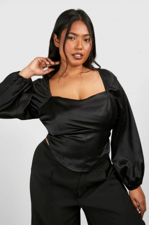 FEMEI - Top corset cu drapaj din satin  în față și fermoar la spate