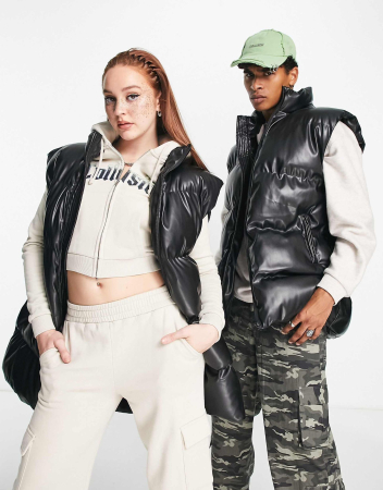 Vestă unisex din piele ecologică, neagră [1]
