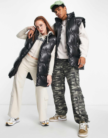 FEMEI - Vestă unisex din piele ecologică, neagră