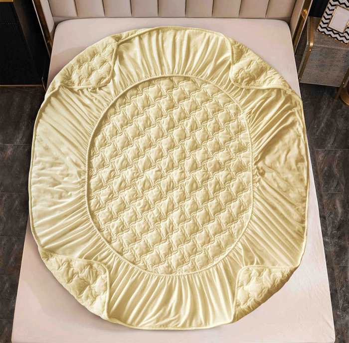 Husa de Pat Catifelata cu Elastic, 140 x 200 cm, cu Doua Fete de Perna , Crem , C643 [3]