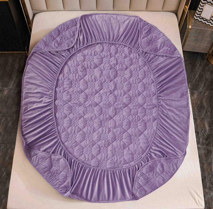 Husa de Pat Catifelata cu Elastic, 140 x 200 cm, cu Doua Fete de Perna , Mov , C646 [4]