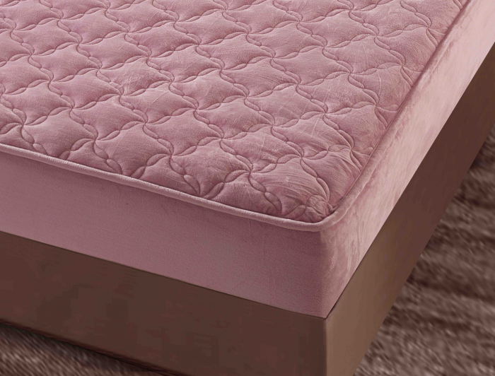 Husa de Pat Catifelata cu Elastic, 140 x 200 cm, cu Doua Fete de Perna , Roz , C651 [3]