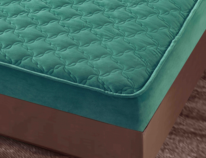 Husa de Pat Catifelata cu Elastic, 140 x 200 cm, cu Doua Fete de Perna , Turcoaz , C645 [4]