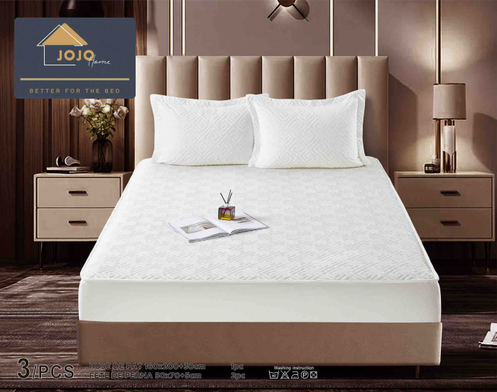 Husa de Pat Catifelata cu Elastic, 160 x 200cm, cu Doua Fete de Perna , Alb , C638 [1]