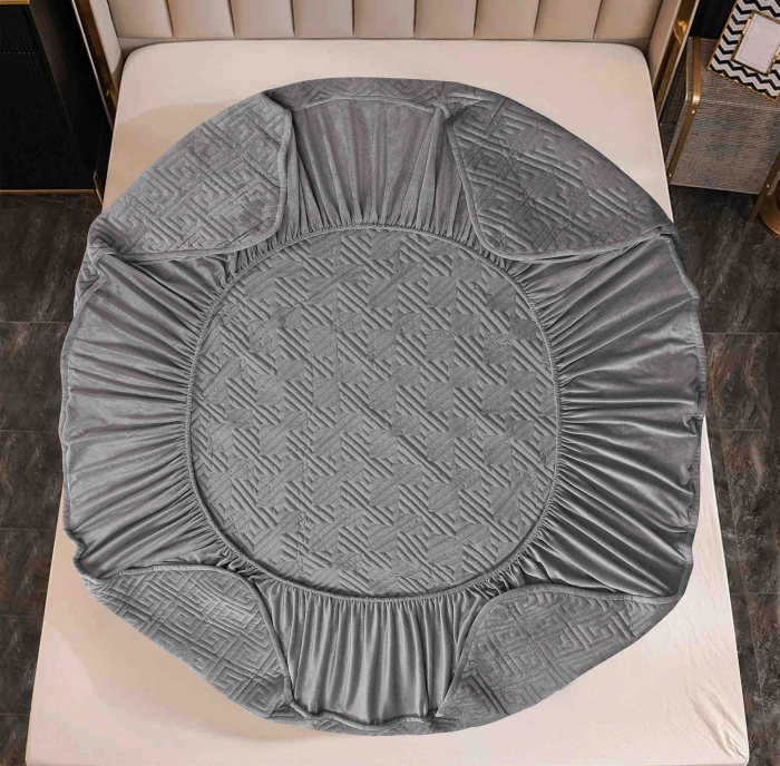 Husa de Pat Catifelata cu Elastic, 160 x 200cm, cu Doua Fete de Perna , Gri , C641 [3]