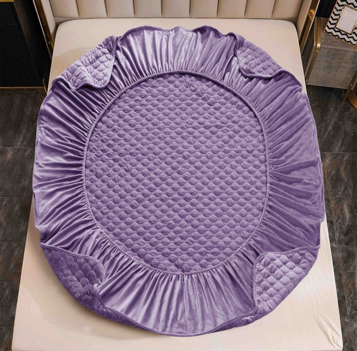 Husa de Pat Catifelata cu Elastic, 160 x 200cm, cu Doua Fete de Perna , Mov , C635 [4]