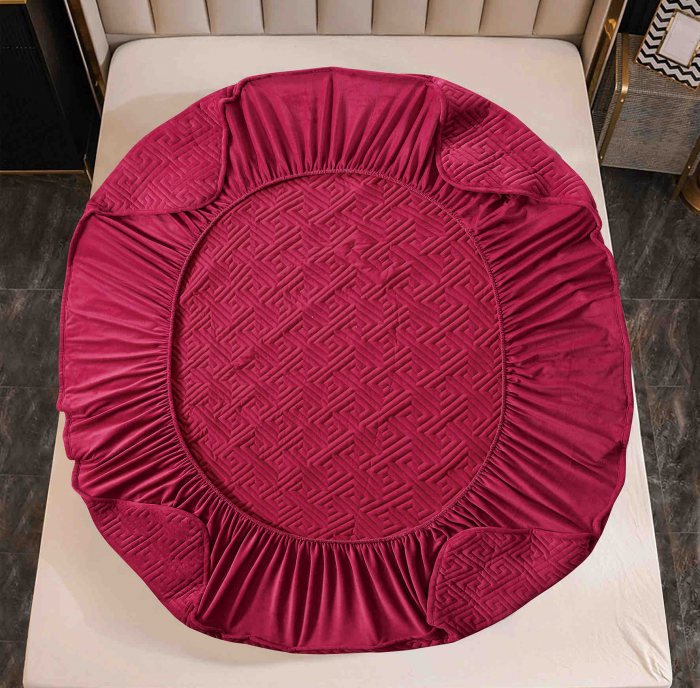 Husa de Pat Catifelata cu Elastic, 160 x 200cm, cu Doua Fete de Perna , Rosu , C642 [4]