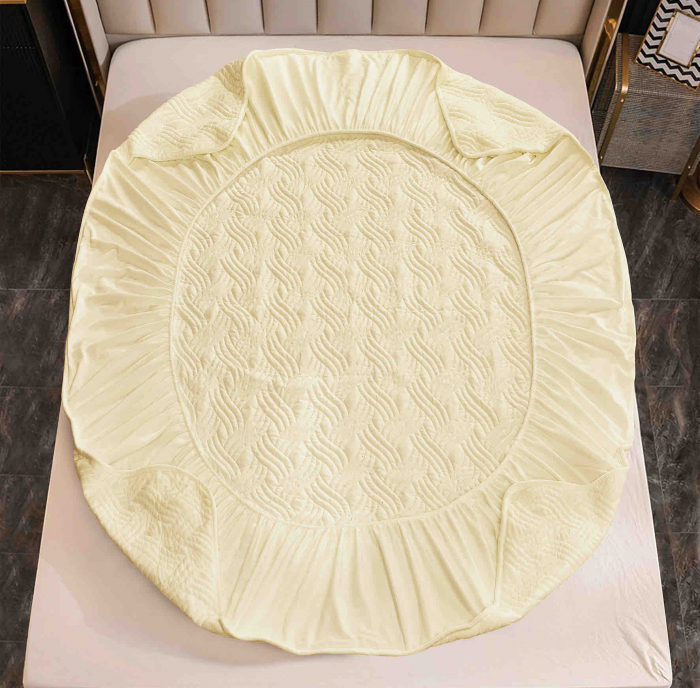 Husa de Pat Catifelata cu Elastic, 180 x 200cm, cu Doua Fete de Perna, Crem , C630 [4]