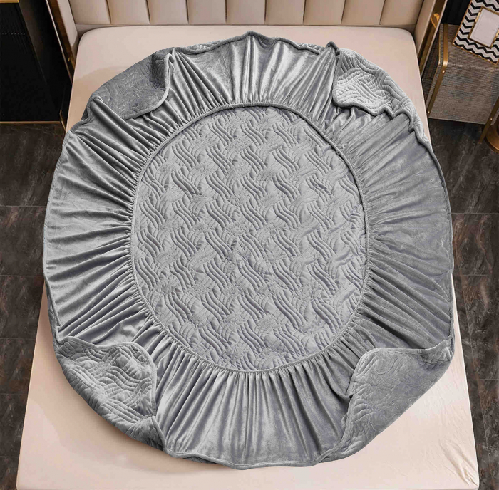 Husa de Pat Catifelata cu Elastic, 180 x 200cm, cu Doua Fete de Perna, Gri , C621 [4]