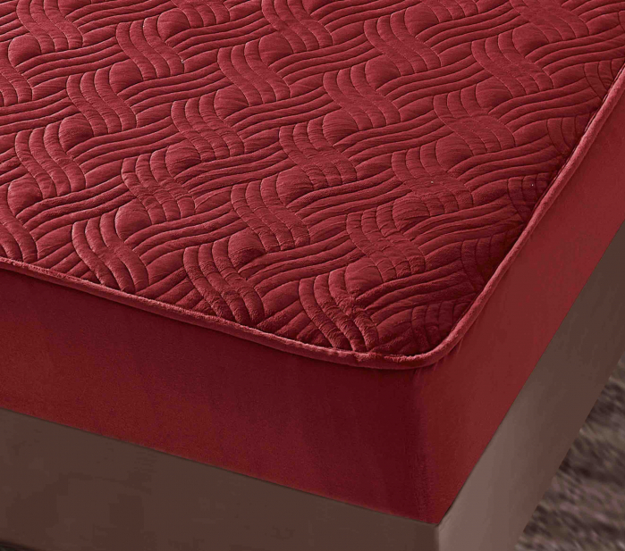 Husa de Pat Catifelata cu Elastic, 180 x 200cm, cu Doua Fete de Perna, Roşu , C626 [3]