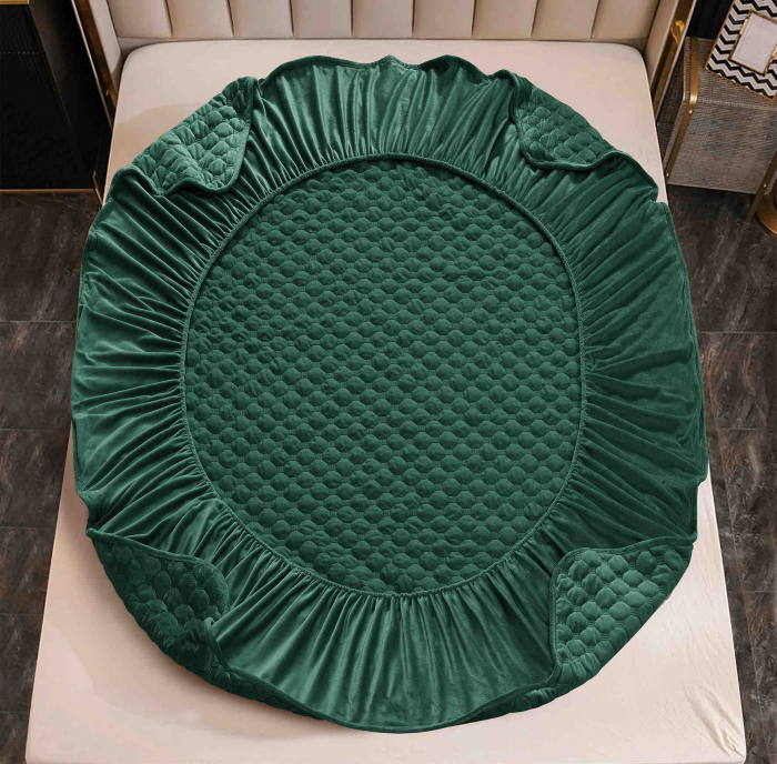 Husa de Pat Catifelata cu Elastic, 180 x 200cm, cu Doua Fete de Perna, Verde , C625 [3]