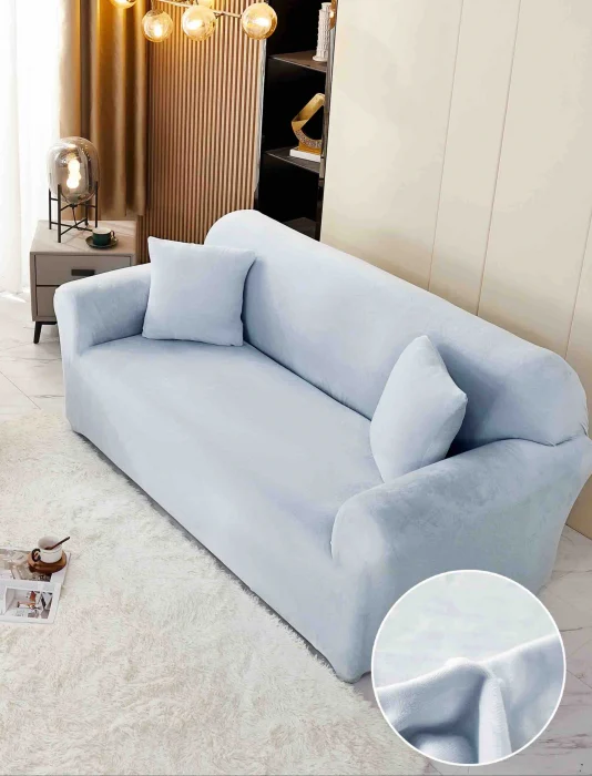 Husa Elastica Pentru Canapea din Catifea 2 Locuri - Bleu C678 [1]