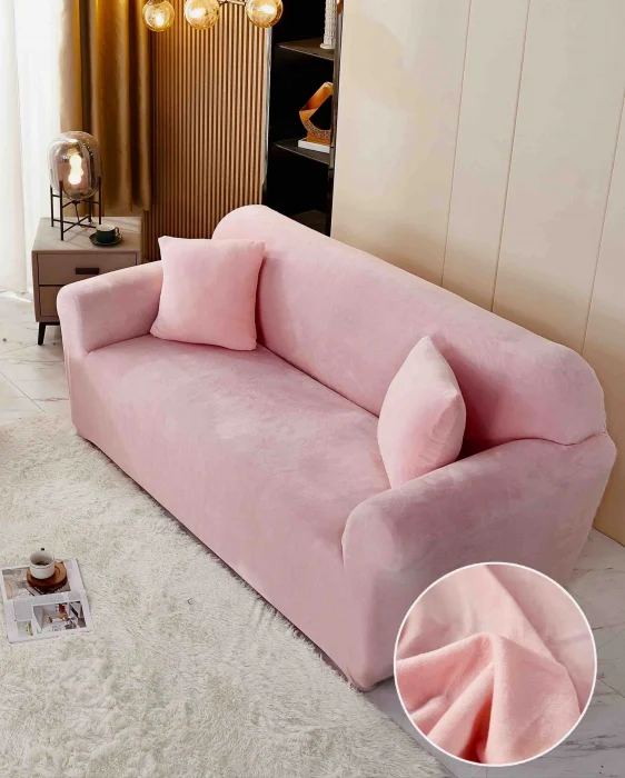 Husa Elastica Pentru Canapea din Catifea 2 Locuri - Roz C667 [1]