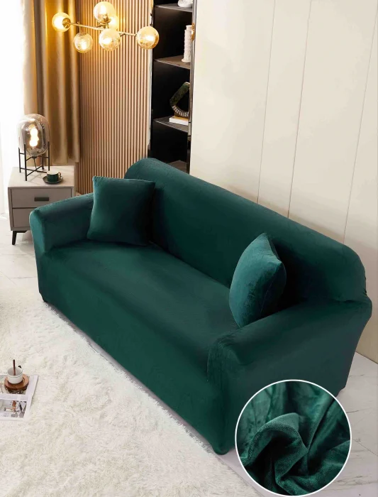 Husa Elastica Pentru Canapea din Catifea 2 Locuri - Verde C659 [1]