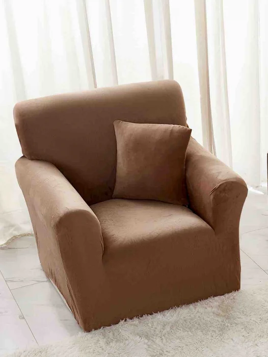 Husa Elastica Pentru Fotoliu din Catifea - Maro Inchis C658 [1]