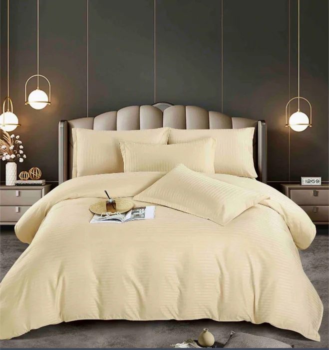 Lenjerie de pat, 1 persoana, Damasc, 4 piese Crem Deschis Jojo C461 [1]