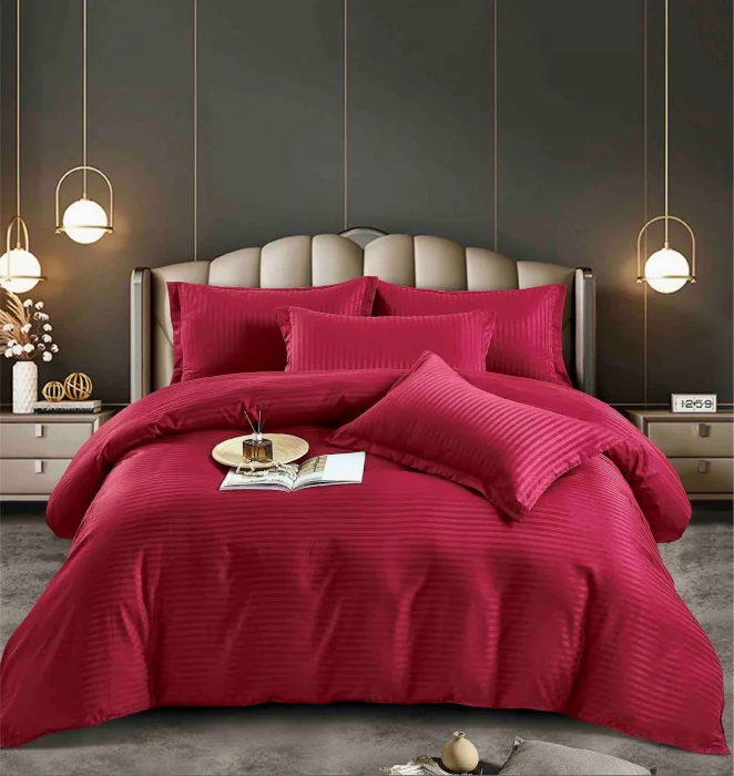 Lenjerie de pat, 1 persoana, Damasc, 4 piese Grena Jojo C465 [1]