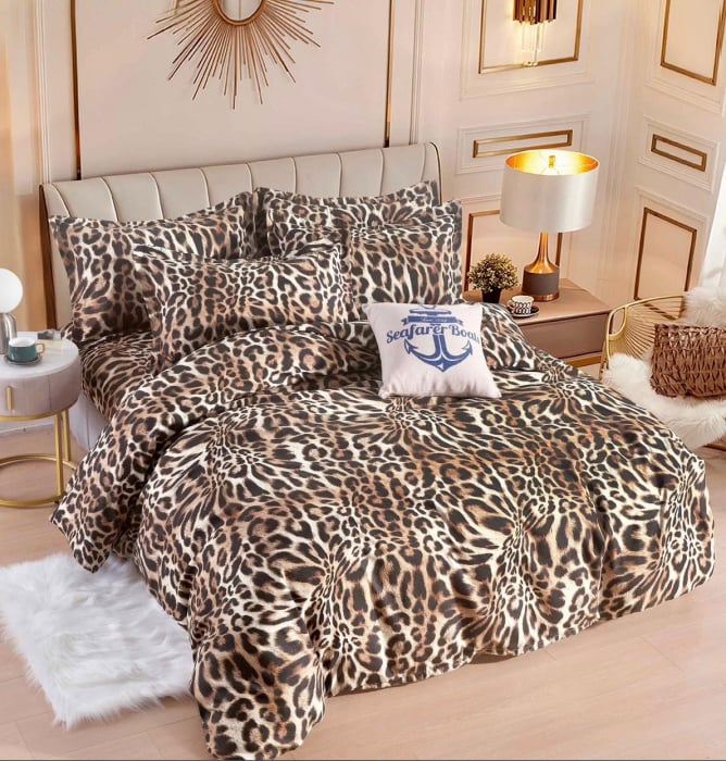 Lenjerie de pat dublu, 6 Piese, Cearceaf cu Elastic, Bumbac Finet, Leopard  DH006 [1]