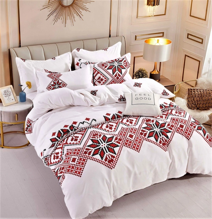 Lenjerie de pat dublu, 6 Piese cu Elastic, Bumbac Finet Jojo Home DH046 [1]
