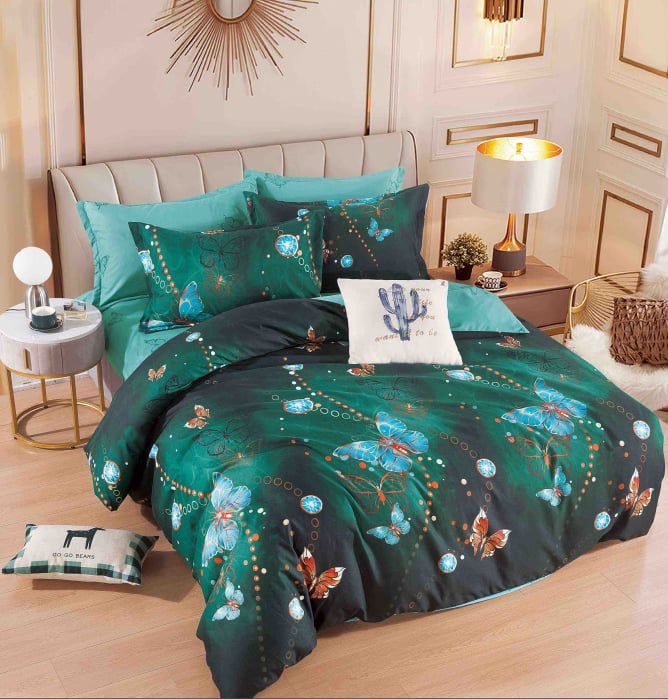 Lenjerie de pat dublu, Bumbac finet, 6 Piese, Jojo Home Verde [1]